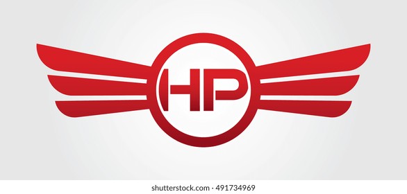 Logo winged HP red letters. Aviation vector template design