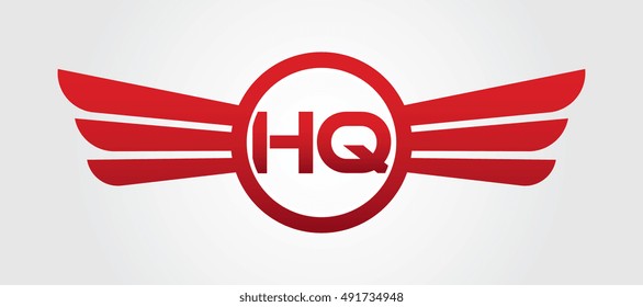 Logo winged HQ red letters. Aviation vector template design