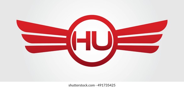 Logo winged HU red letters. Aviation vector template design