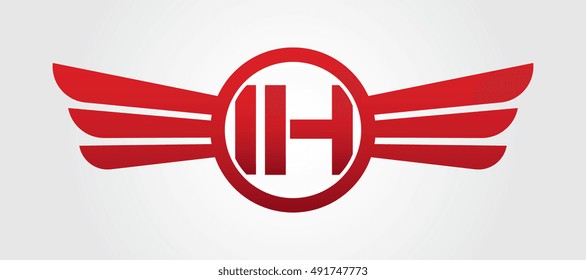 Logo winged IH red letters. Aviation vector template design