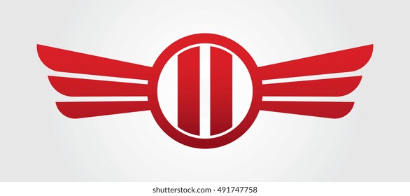 Logo winged II red letters. Aviation vector template design