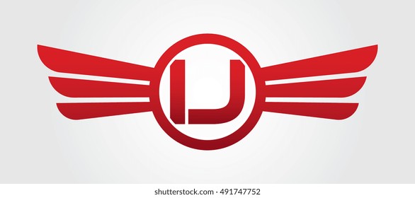 Logo winged IJ red letters. Aviation vector template design