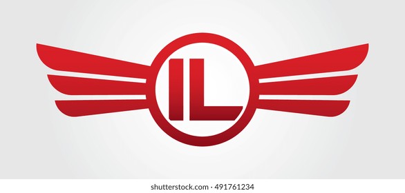Logo winged IL red letters. Aviation vector template design