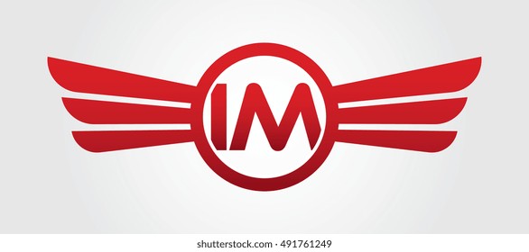 Logo winged IM red letters. Aviation vector template design