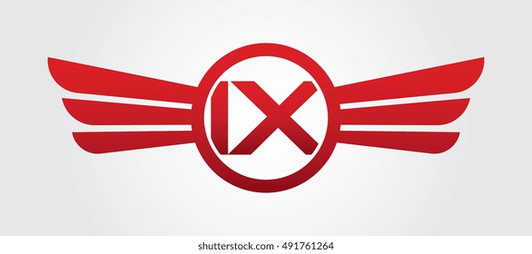 Logo winged IX red letters. Aviation vector template design