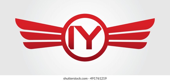 Logo winged IY red letters. Aviation vector template design