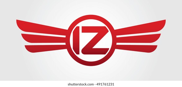 Logo winged IZ red letters. Aviation vector template design