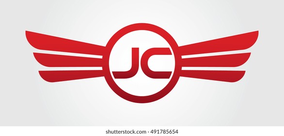 Logo winged JC red letters. Aviation vector template design