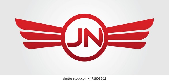 Logo winged JN red letters. Aviation vector template design