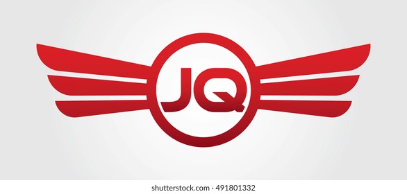 Logo winged JQ red letters. Aviation vector template design