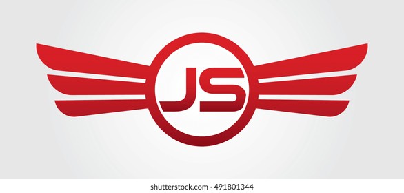 Logo winged JS red letters. Aviation vector template design