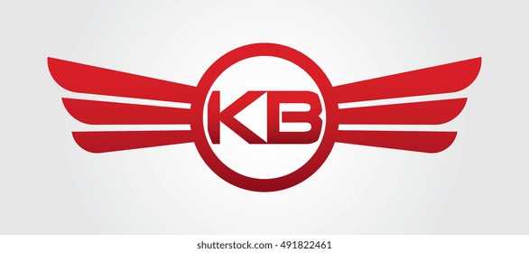 Logo winged KB red letters. Aviation vector template design
