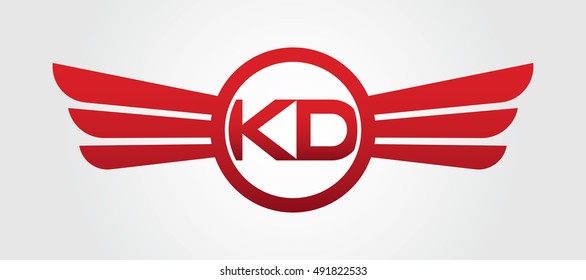 Logo winged KD red letters. Aviation vector template design