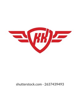 Logo winged KK red letters aviation business emblem template