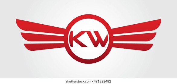 Logo winged KW red letters. Aviation vector template design