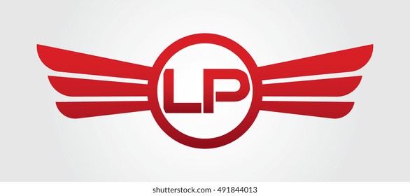 Logo winged L red letters. Aviation vector template design
