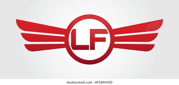 Logo winged L red letters. Aviation vector template design