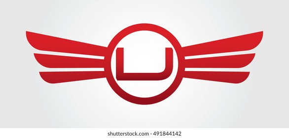 Logo winged L red letters. Aviation vector template design