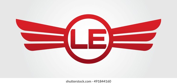 Logo winged L red letters. Aviation vector template design
