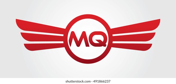 Logo winged MQ red letters. Aviation or Falcon vector template design