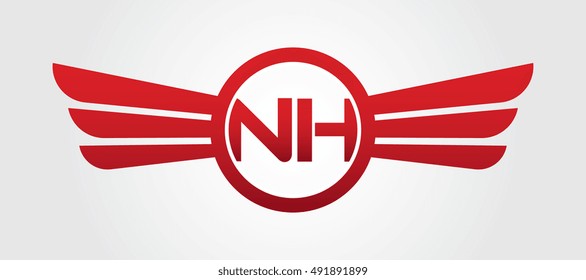 Logo winged NH red letters. Aviation vector template design