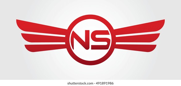 Logo winged NS red letters. Aviation vector template design