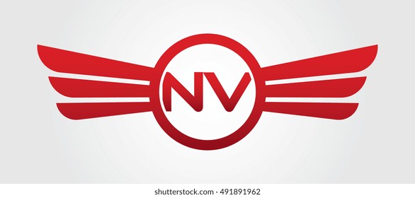 Logo winged NV red letters. Aviation vector template design