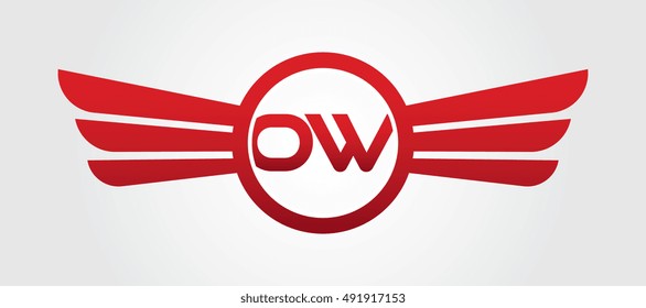 Logo winged O red letters. Aviation vector template design