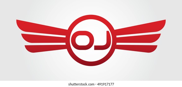 Logo winged O red letters. Aviation vector template design