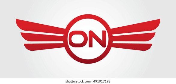 Logo winged O red letters. Aviation vector template design