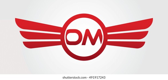 Logo winged O red letters. Aviation vector template design