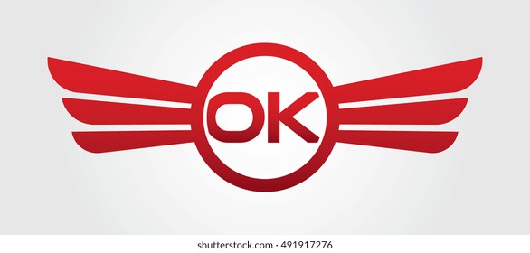 Logo winged O red letters. Aviation vector template design