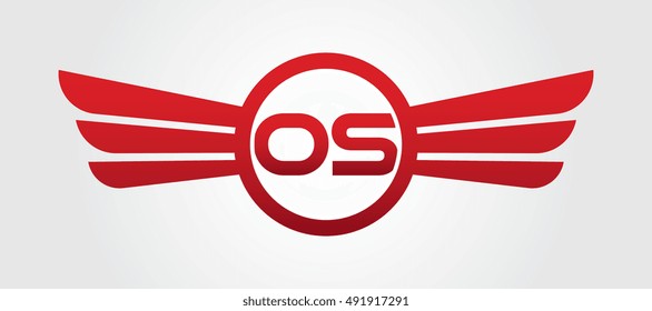 Logo winged O red letters. Aviation vector template design