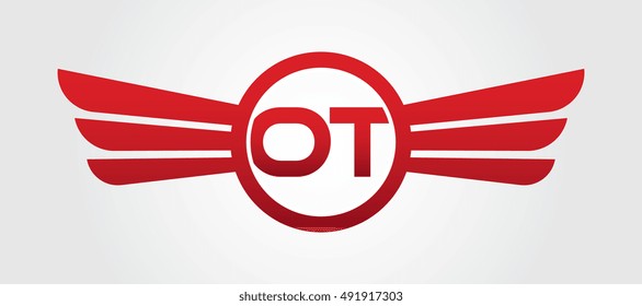 Logo winged O red letters. Aviation vector template design