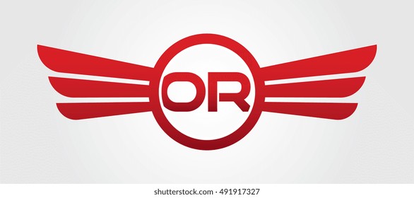 Logo winged O red letters. Aviation vector template design
