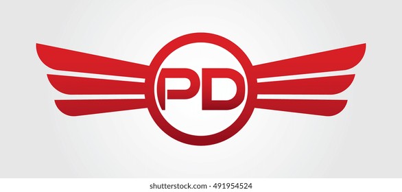 Logo winged PD red letters. Aviation vector template design
