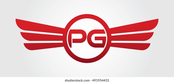 Logo winged PG red letters. Aviation vector template design