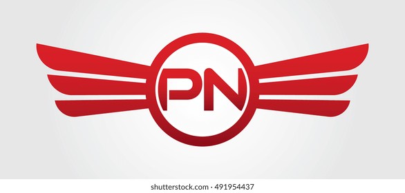 Logo winged PN red letters. Aviation vector template design
