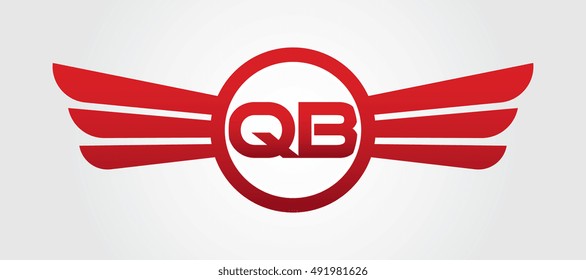 Logo winged QB red letters. Aviation vector template design