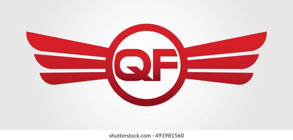 Logo winged QF red letters. Aviation vector template design