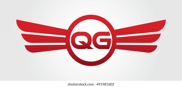 Logo winged QG red letters. Aviation vector template design
