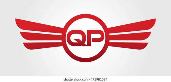 Logo winged QP red letters. Aviation vector template design