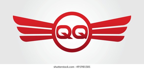 Logo winged QQ red letters. Aviation vector template design
