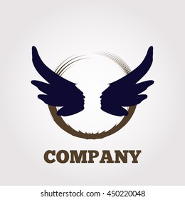 Logo wings torn ragged frame. Blue, brown. Abstract image.
