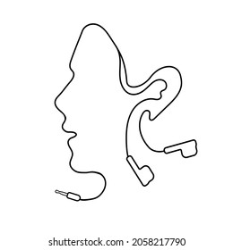 Logo. Wired headphones in the shape of a face. Vector image on white background