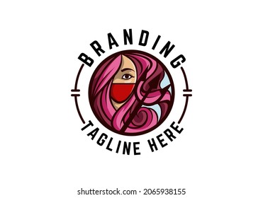 Logo Woman Circle With Trident General Good For Any Industry