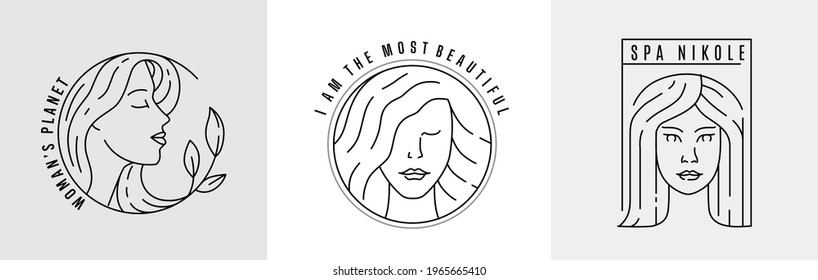 Logo woman face line vector.