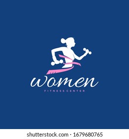 Logo with a woman icon who is exercising.
Logo about women's fitness.