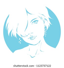 Logo woman silhouette, head, face logo isolated. Using for beauty salon, spa, cosmetics design, etc. Vector hand drawing