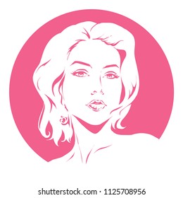 Logo woman silhouette, head, face logo isolated. Using for beauty salon, spa, cosmetics design, etc. Vector hand drawing